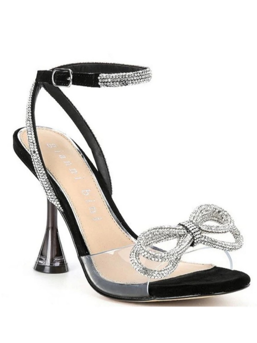 Gianni Bini Black and Silver Crystal Bow Ankle-Strap Heel